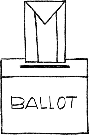 Illustration of a ballot box with Palestinian flag ballot